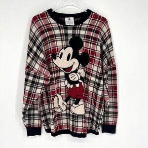 Disney Spirit Jersey L‎ Mickey Mouse Plaid Holiday Red Sweater Disneyland